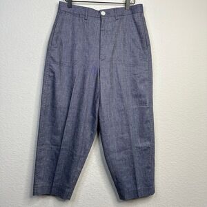 Nöak Pants Womens Size 30 Blue High Waist Barrel Leg Crop Preppy Business Casual